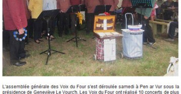 Les voix du Four vont préparer un 2 e CD, Ouest France, 05/10/2011