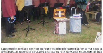Les voix du Four vont préparer un 2 e CD, Ouest France, 05/10/2011