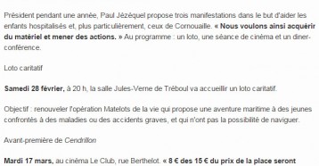 Trois actions pour les enfants hospitalisés, Ouest France 20 février 2015