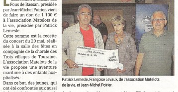 Un don de 1100 € aux Matelots de la Vie, Presse Océan 04 septembre 2017