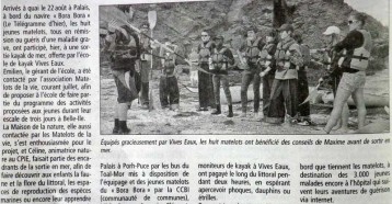 Du kayak pour les huit jeunes, Le Télégramme 25/08/2011