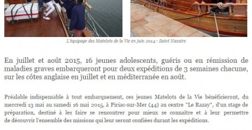 Stage de préparation à Piriac sur Mer (44) pour 16 jeunes Matelots de la Vie, Actu Nautique, 12 mai 2015