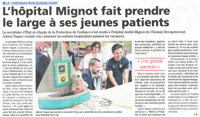 L‘hôpital Mignot fait prendre le large à ses jeunes patients, 78 Actu, 14 août 2019