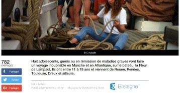 Des enfants, anciens malades embarquent sur la Fleur de Lampaul, France 3 Bretage 05 août 2016