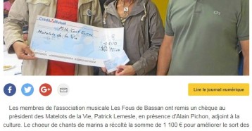 Les Fous de Bassan offrent 1100 € aux Matelots de la vie, Ouest France du 09 septembre 2017