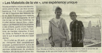 « Les Matelots de la vie », une expérience unique, Ouest France, 31 août 2010