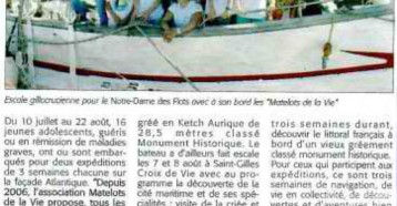 À bord du Notre-Dame des Flots : Les Matelots de la Vie en escale à Saint-Gilles, Le Courrier Vendéen 15/08/2013