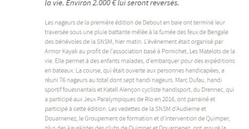 Debout en baie. Une première réussie pour les nageurs solidaires, Le Télégramme 05 juin 2017