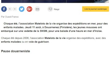 Les matelots de la vie embarquent avec la SNSM, Ouest France 11 août 2016