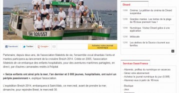 Vents et marées embarque avec Matelots de vie, Ouest France 09/07/2014