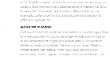 « De bout en baie ». Grande nage en mer pour les enfants hospitalisés, Le Télégramme 21 avril 2017