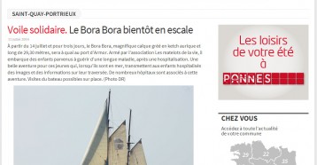 Voile solidaire. Le Bora Bora bientôt en escale, Le Télégramme 11/07/2014