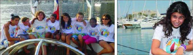 Photos : Laura de retour à Antibes et la jeune fille avec ses copains sur le voilier (photos Patrick Clementé et DR)