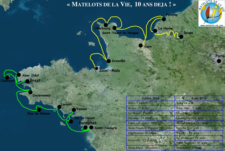 Carte des expéditions 2016 des Matelots de la Vie