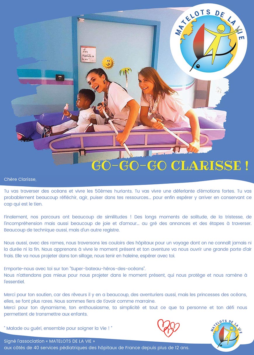 La carte transmise par les Matelots de la Vie à Clarisse Cremer